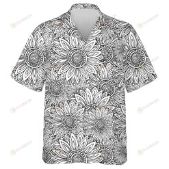 None Colored Pattern With Sunflowers Doodle Style Hawaiian Shirt