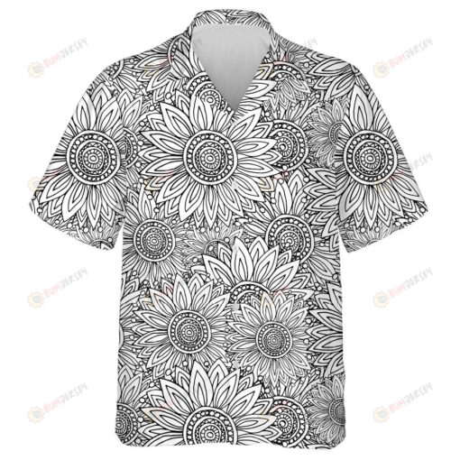 None Colored Pattern With Sunflowers Doodle Style Hawaiian Shirt