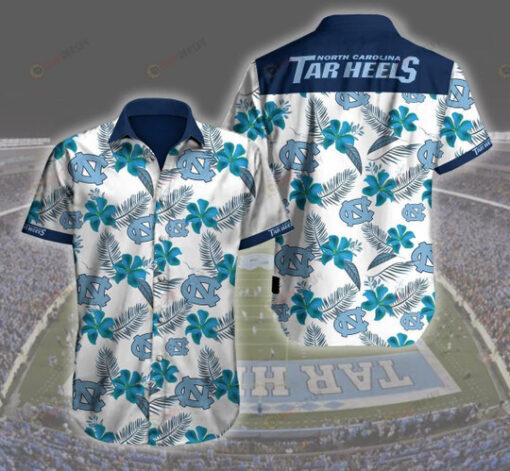 North Carolina Tar Heels Logo Curved Hawaiian Shirt With Floral Pattern