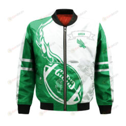North Texas Mean Green Bomber Jacket 3D Printed Flame Ball Pattern