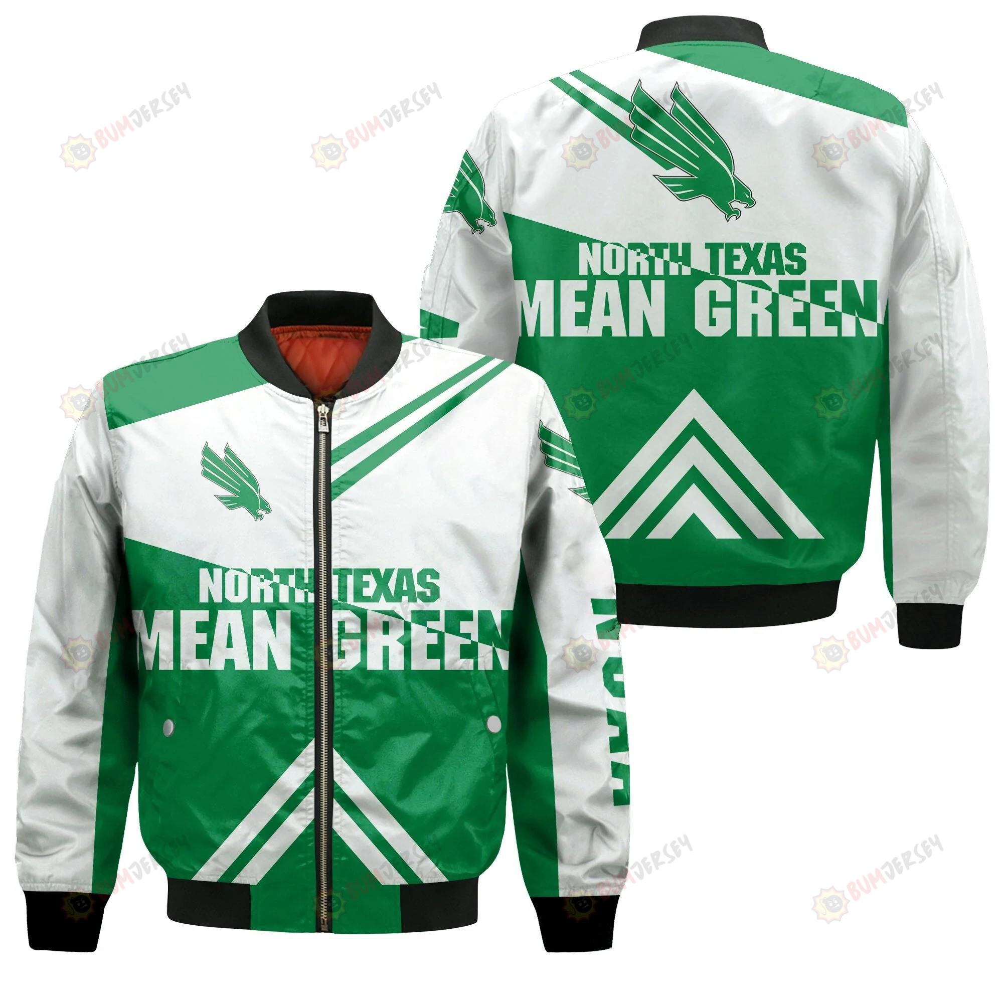 North Texas Mean Green Football Bomber Jacket 3D Printed - Stripes Cross Shoulders