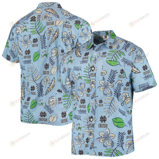 Notre Dame Fighting Irish Light Blue Vintage Floral Button-Up Hawaiian Shirt