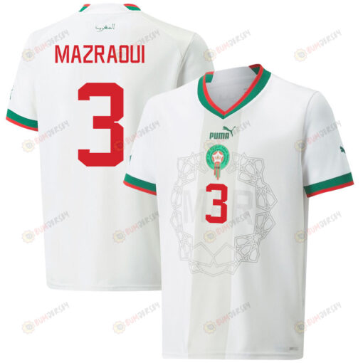 Noussair Mazraoui 3 Morocco National Team 2022-23 Qatar World Cup Men Away Jersey - White