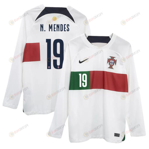 Nuno Mendes 19 Portugal 2022-23 Away Men Long Sleeve Jersey National Team World Cup Qatar