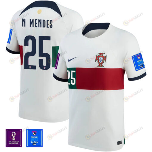 Nuno Mendes 25 FIFA World Cup Qatar 2022 Patch Portugal National Team - Away Youth Jersey