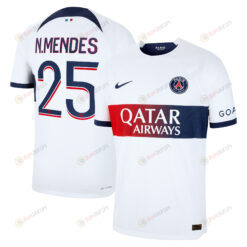 Nuno Mendes 25 Paris Saint-Germain 2023-24 Away Men Jersey - White