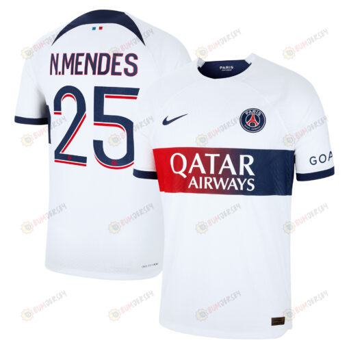 Nuno Mendes 25 Paris Saint-Germain 2023-24 Away Men Jersey - White