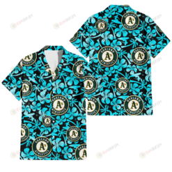 Oakland Athletics Blue Hibiscus Blue Coconut Tree Black Background 3D Hawaiian Shirt