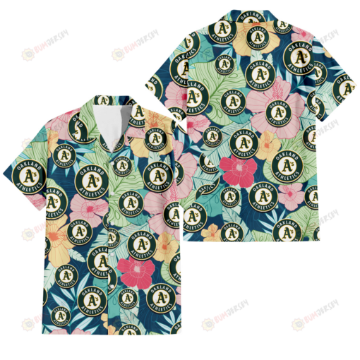 Oakland Athletics Colorful Sketch Hibiscus Dark Green Background 3D Hawaiian Shirt