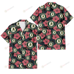 Oakland Athletics Light Coral Hibiscus Gray Leaf Black Background 3D Hawaiian Shirt