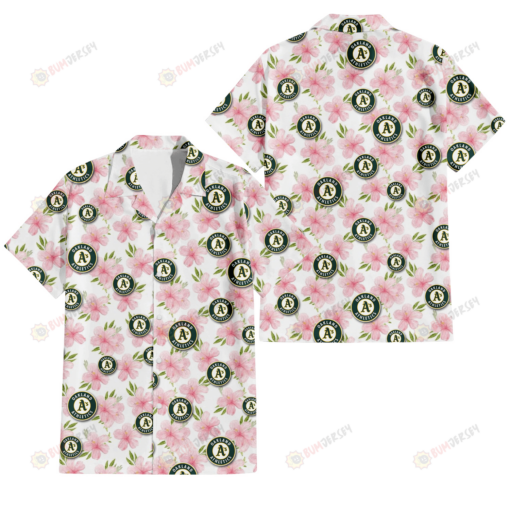 Oakland Athletics Light Pink Hibiscus White Background 3D Hawaiian Shirt