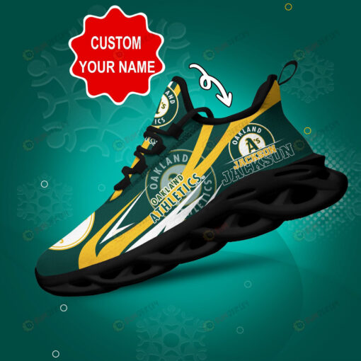 Oakland Athletics Logo Pattern Custom Name 3D Max Soul Sneaker Shoes In Green