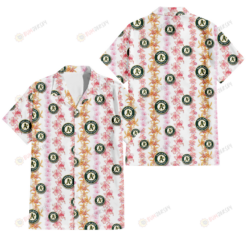 Oakland Athletics Pink Hibiscus Yellow Pink Orchid White Background 3D Hawaiian Shirt