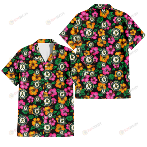 Oakland Athletics Pink Orange Black Background 3D Hawaiian Shirt