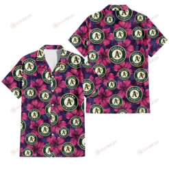 Oakland Athletics Plum Vilolet Hibiscus Dark Navy Leaf Black 3D Hawaiian Shirt