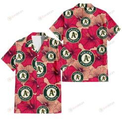 Oakland Athletics Red Beige Hibiscus Beige Background 3D Hawaiian Shirt