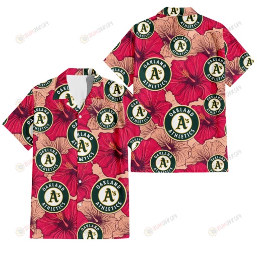 Oakland Athletics Red Beige Hibiscus Beige Background 3D Hawaiian Shirt