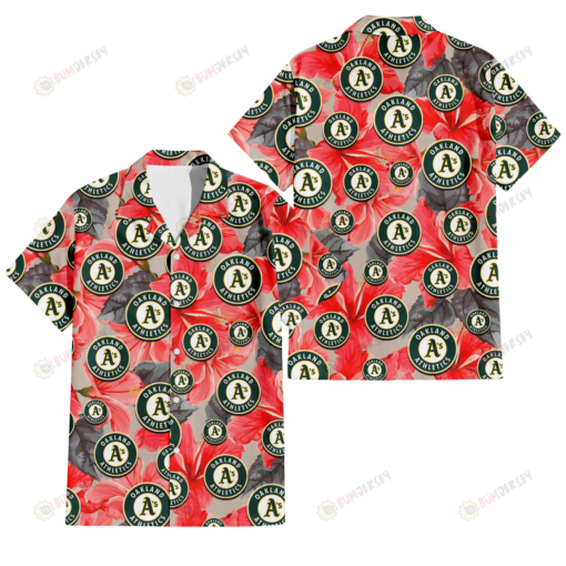 Oakland Athletics Red Hibiscus Gray Leaf Gainsboro Background 3D Hawaiian Shirt