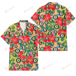 Oakland Athletics Red Hibiscus Green Blue Leaf Yellow Background 3D Hawaiian Shirt