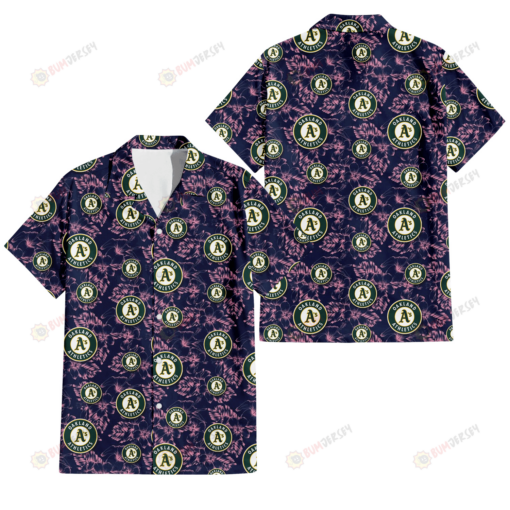 Oakland Athletics Thistle Sketch Hibiscus Dark Slate Blue Background 3D Hawaiian Shirt