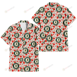 Oakland Athletics Tiny Red Hibiscus Green Leaf White Cube Background 3D Hawaiian Shirt