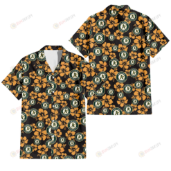 Oakland Athletics Tiny Yellow Hibiscus Black Background 3D Hawaiian Shirt