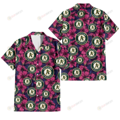 Oakland Athletics Violet Red Blue Leaf Black Background 3D Hawaiian Shirt