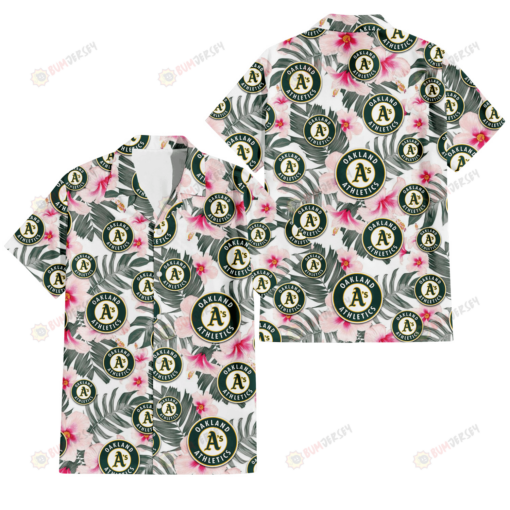 Oakland Athletics White Hibiscus Green Leaf White Background 3D Hawaiian Shirt