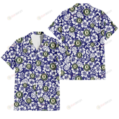 Oakland Athletics White Hibiscus Pattern Slate Blue Background 3D Hawaiian Shirt