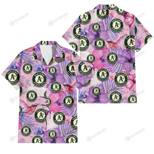 Oakland Athletics White Purple Hibiscus Pink Hummingbird Pink Background 3D Hawaiian Shirt