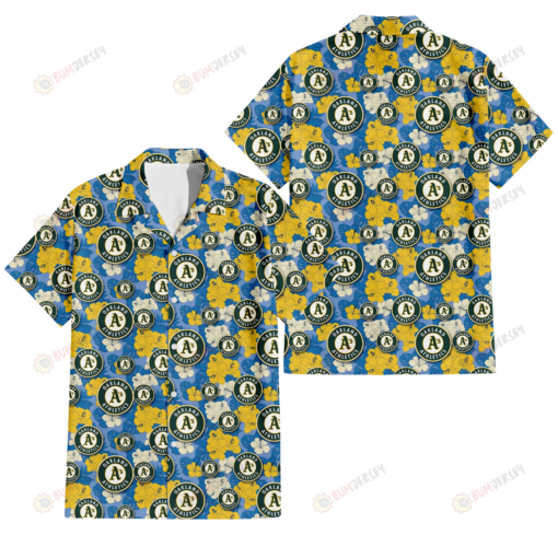 Oakland Athletics Yellow White Hibiscus Powder Blue Background 3D Hawaiian Shirt