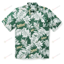 Oakland Leaf Pattern Curved Hawaiian Shirt In White & Green