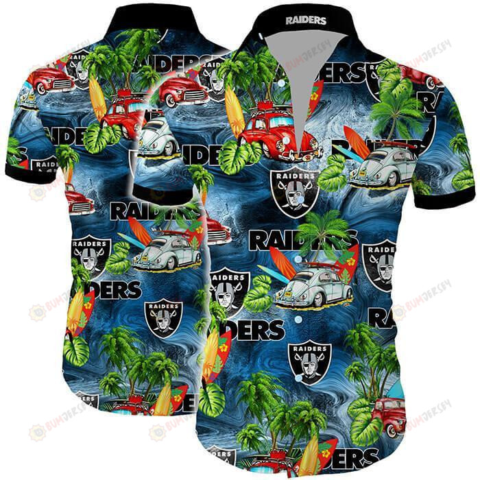 Oakland Raiders Car And Coconut Tree Pattern In Insland Hawaiian Shirt