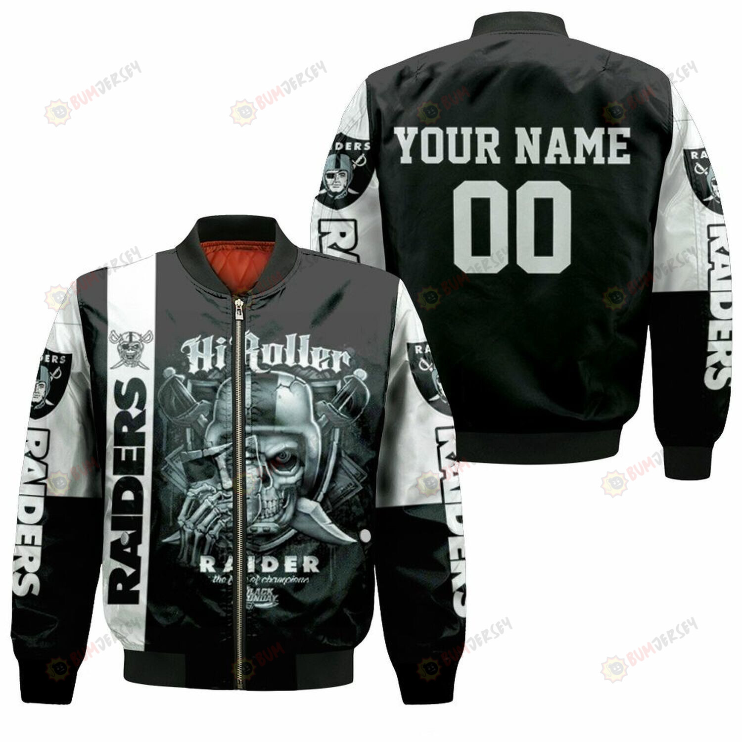 Oakland Raiders Hi Roller Skull Customized Pattern Bomber Jacket