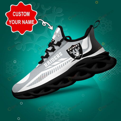 Oakland Raiders Logo Stripe Line Pattern Custom Name 3D Max Soul Sneaker Shoes