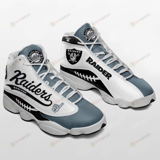 Oakland Raiders Pattern Air Jordan 13 Shoes Sneakers In Blue And White