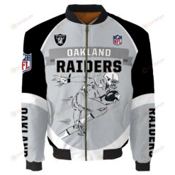 Oakland Raiders Players Running Pattern Bomber Jacket - Black And Gray