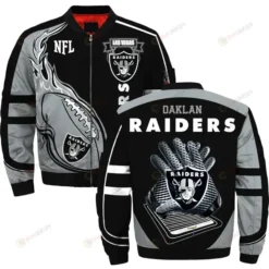 Oakland Raiders Team Logo Pattern Bomber Jacket - Black And Gray
