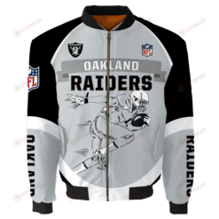 Oakland Raiders Team Logo Pattern Bomber Jacket - Gray And Black