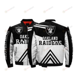 Oakland Raiders Team Logo Pattern Bomber Jacket - White And Black