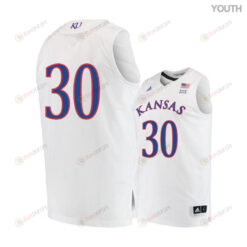 Ochai Agbaji 30 Kansas Jayhawks Basketball Youth Jersey - White