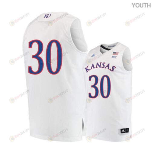 Ochai Agbaji 30 Kansas Jayhawks Basketball Youth Jersey - White