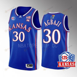 Ochai Agbaji 30 Kansas Jayhawks Blue Men Jersey 2022-23 125th Anniversary Away