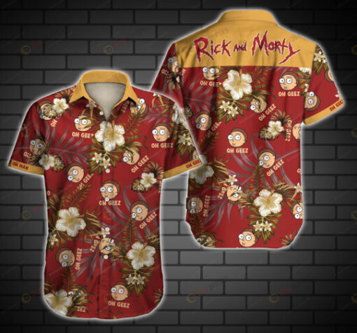 Oh Gezz Rick And Morty Curved Hawaiian Shirt In Red