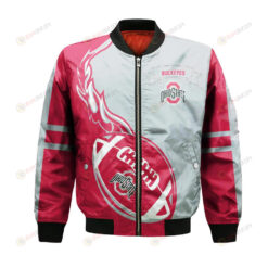 Ohio State Buckeyes Bomber Jacket 3D Printed Flame Ball Pattern