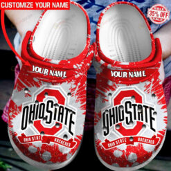 Ohio State Buckeyes Custom Name Pattern Crocs Classic Clogs Shoes In Red & White - AOP Clog