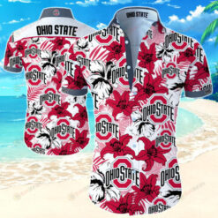 Ohio State Buckeyes Flower Pattern Curved Hawaiian Shirt In White & Red