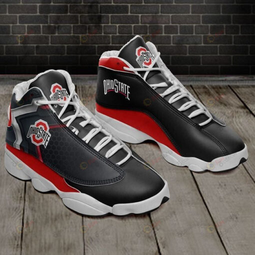 Ohio State Buckeyes Logo Pattern Air Jordan 13 Shoes Sneakers In Black Red