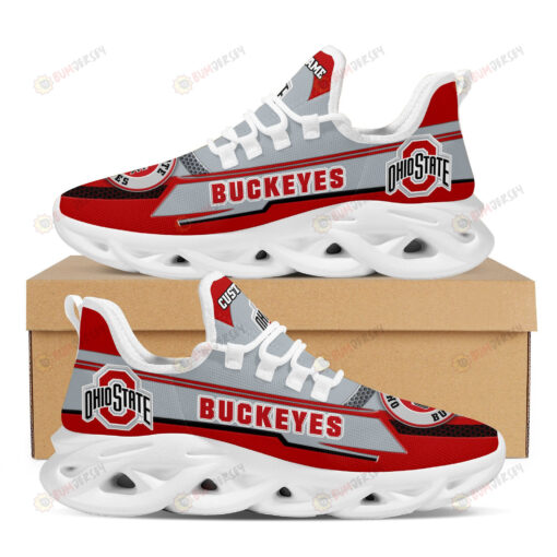 Ohio State Buckeyes Logo Stripe Pattern Custom Name 3D Max Soul Sneaker Shoes In Red Gray