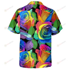 Oil Painting Multicolored Roses On Black Background Hawaiian Shirt